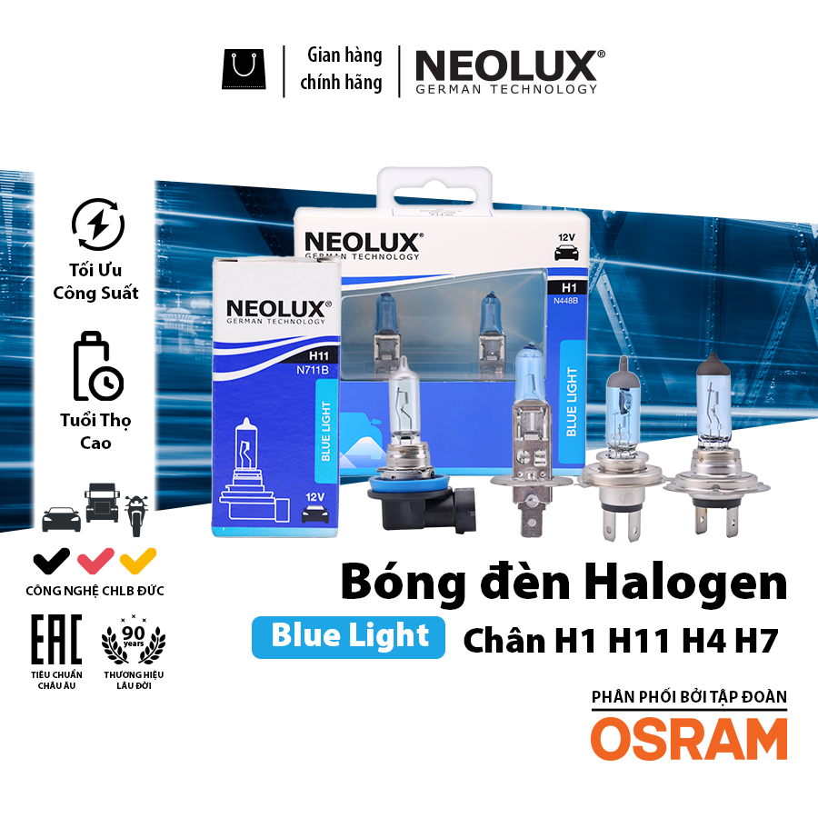 Bóng Halogen Blue Light H4 12V 60/55W P43T N472B-2SCB Hiệu Neolux
