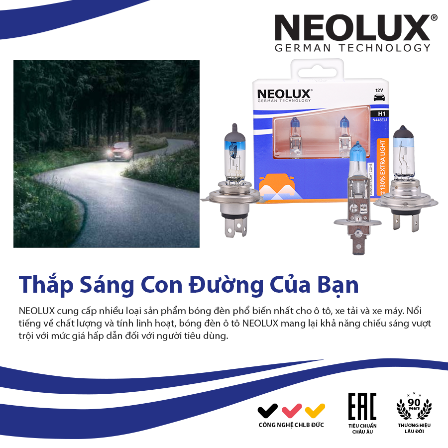Bóng Halogen Tăng Sáng 130% H1 12V 55W N448EL1-2SCB Hiệu Neolux