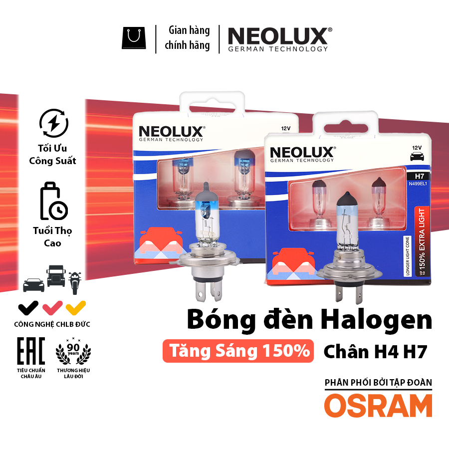 Bóng Halogen Tăng Sáng 150% H7 12V 55W N499EL1-2SCB Hiệu Neolux