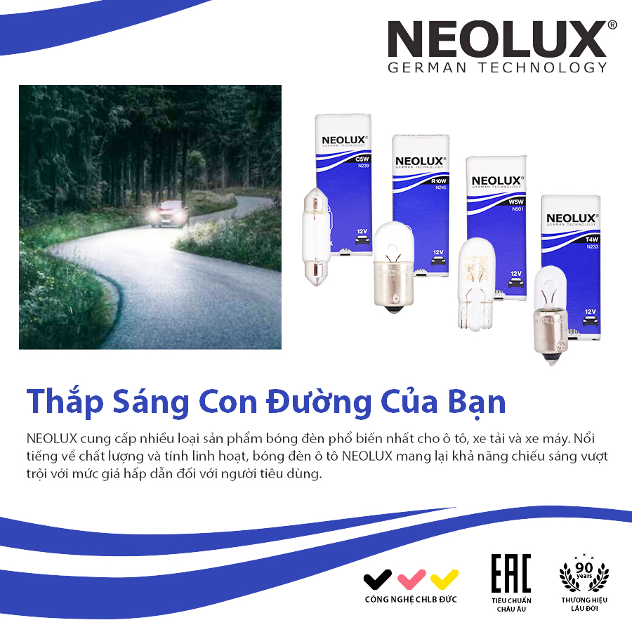 Bóng gim nhỏ T10 (W5W) TRẮNG 12V 5W  N501 Hiệu NEOLUX