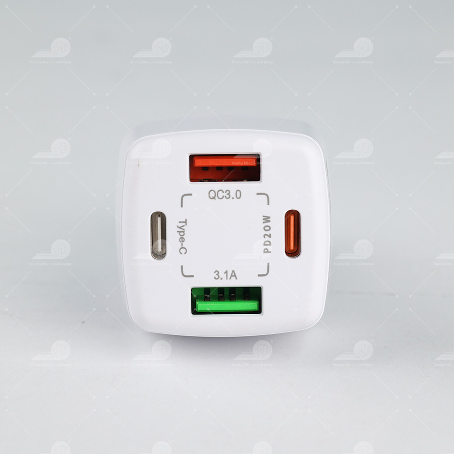 Đầu sạc 2 cổng USB+2 Type C PD20w BK365 trắng
