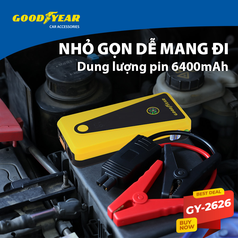 Bộ kích điện GOODYEAR GY-2626 12V 6400mAh - 400A - 22.35Wh - 1.6A mặt đồng hồ điện tử