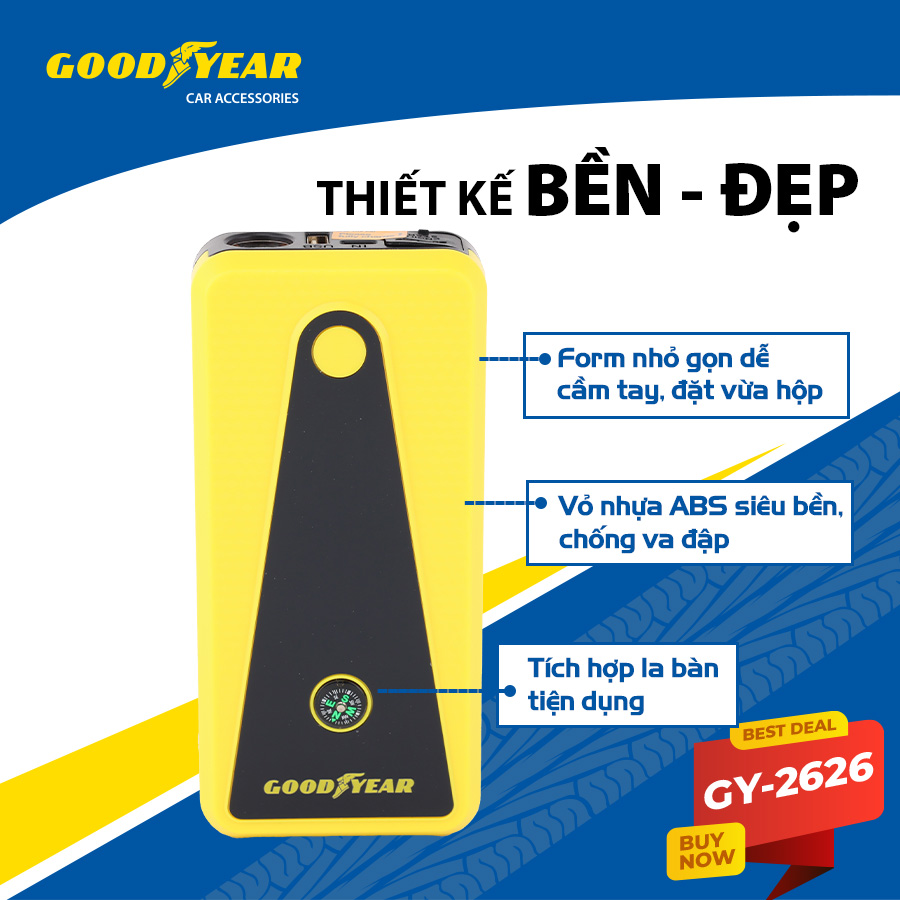 Bộ kích điện GOODYEAR GY-2626 12V 6400mAh - 400A - 22.35Wh - 1.6A mặt đồng hồ điện tử
