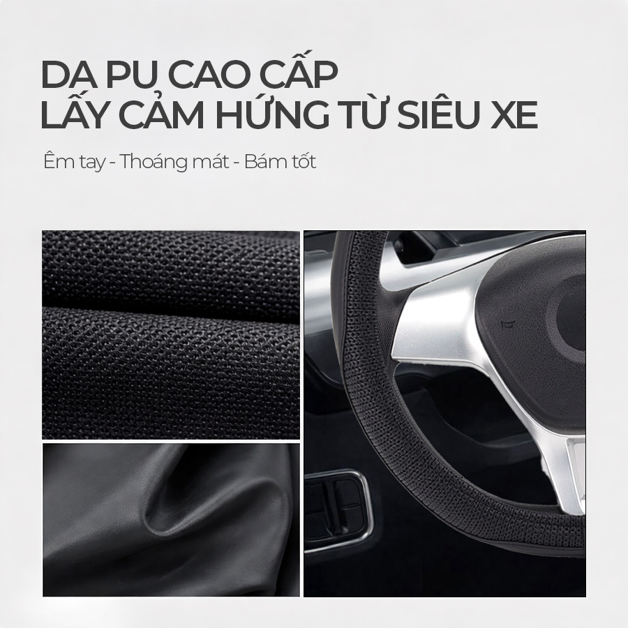 Bao vô lăng CIND PU+TPE E011 size M đen/đen