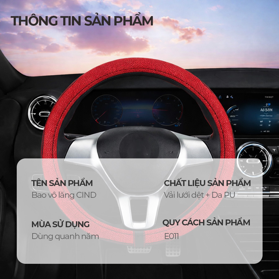 Bao vô lăng CIND PU+TPE E011 size M đen/đỏ
