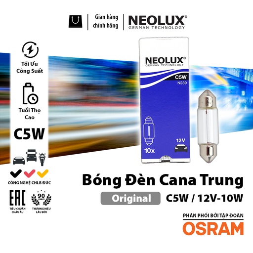 [BDNLXSV8512VN239] Bóng Cana Trung C5W SV8.5 12V 10W T11*38 N239 Hiệu NEOLUX