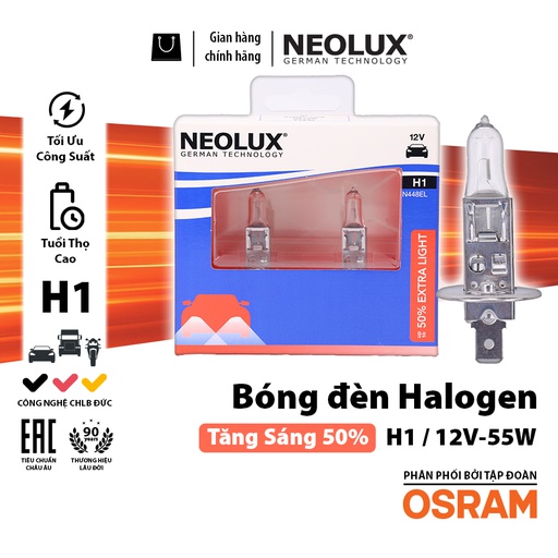 [BDNLXH112VN448EL50] Bóng Halogen Tăng Sáng 50% H1 12V 55W N448EL-2SCB Hiệu Neolux